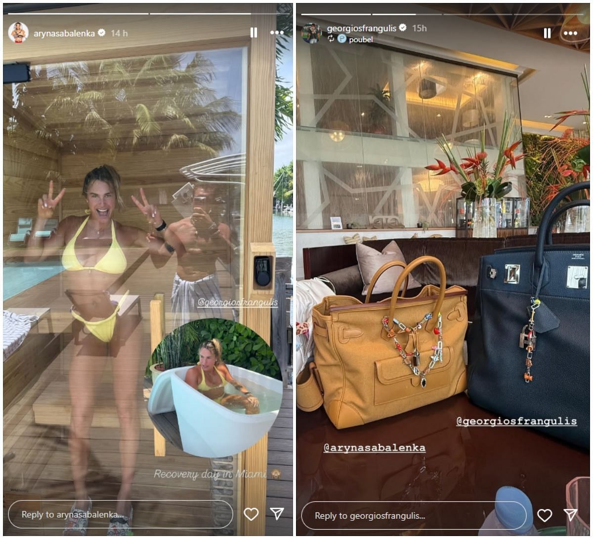 Aryna and her boyfriend's Miami pictures; Instagram - @arynasabalenka and @georgiosfrangulis